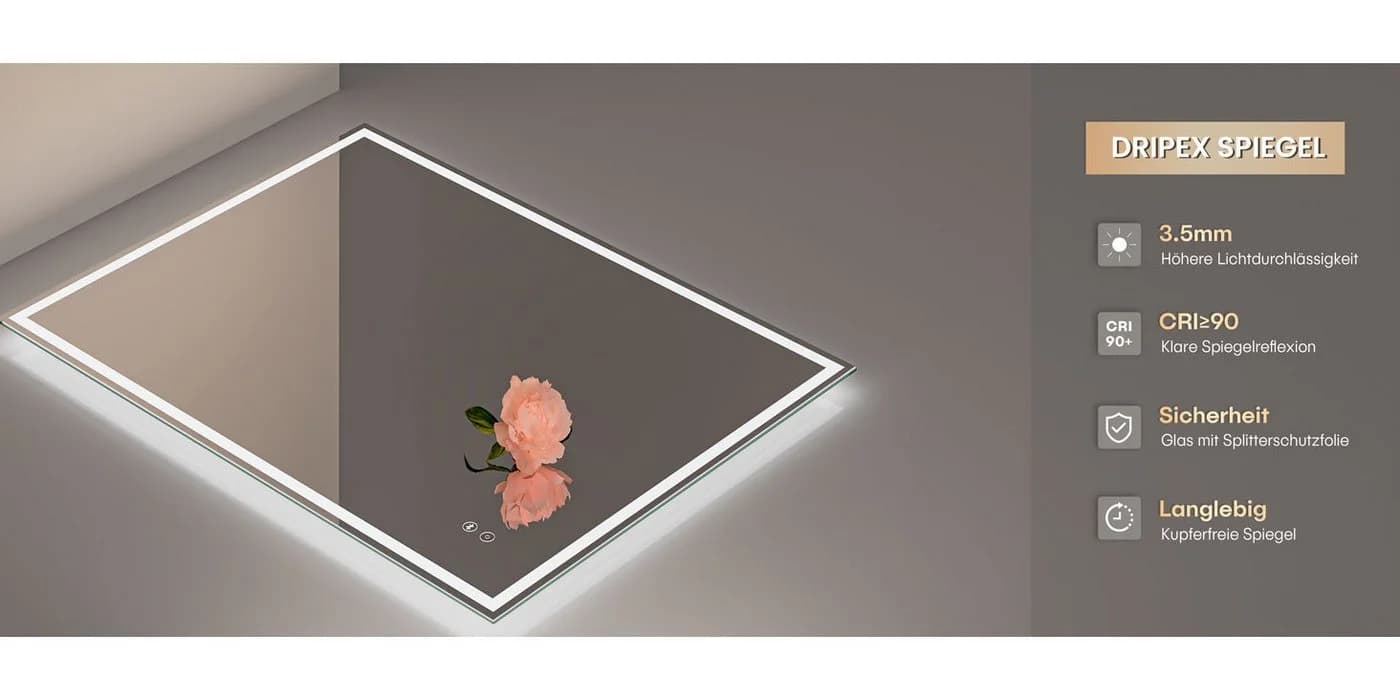 Dripex Badspiegel LED Wandspiegel 3-fach Vergrößerung Bluetooth Steckdose