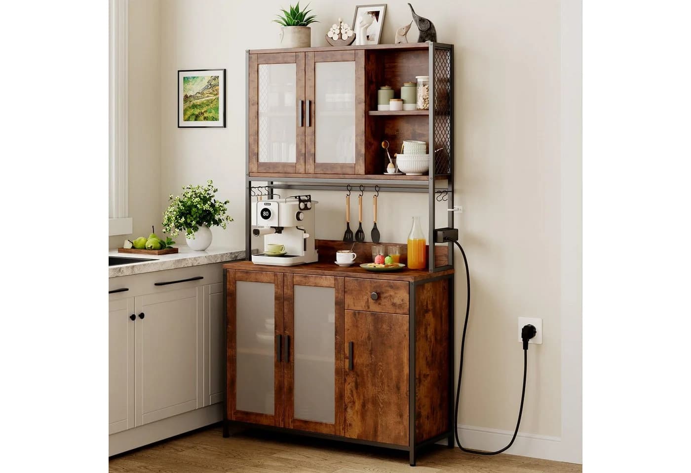 Dripex Küchenbuffet Küchenschrank Buffetschrank Braun/Schwarz