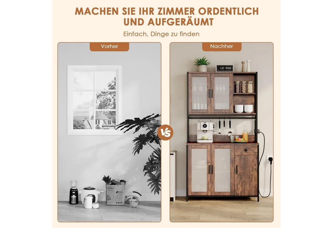 Dripex Küchenbuffet Küchenschrank Buffetschrank Braun/Schwarz - Bild 3