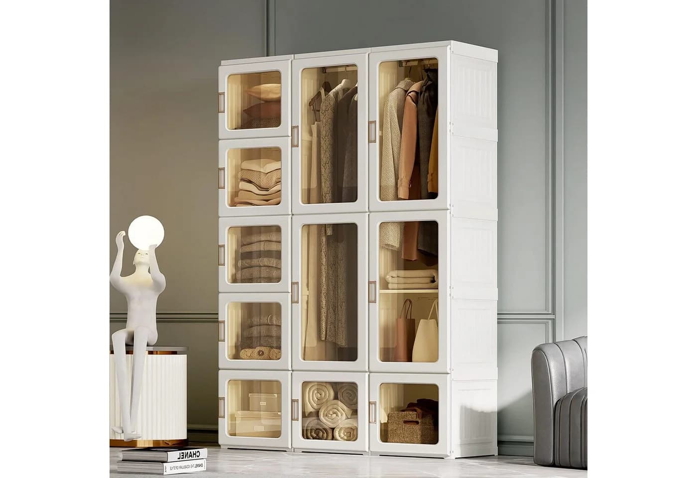 Dripex Kleiderschrank Faltbarer Schrank Mehrzweckschrank mit magnetische Türen Einfache Montage