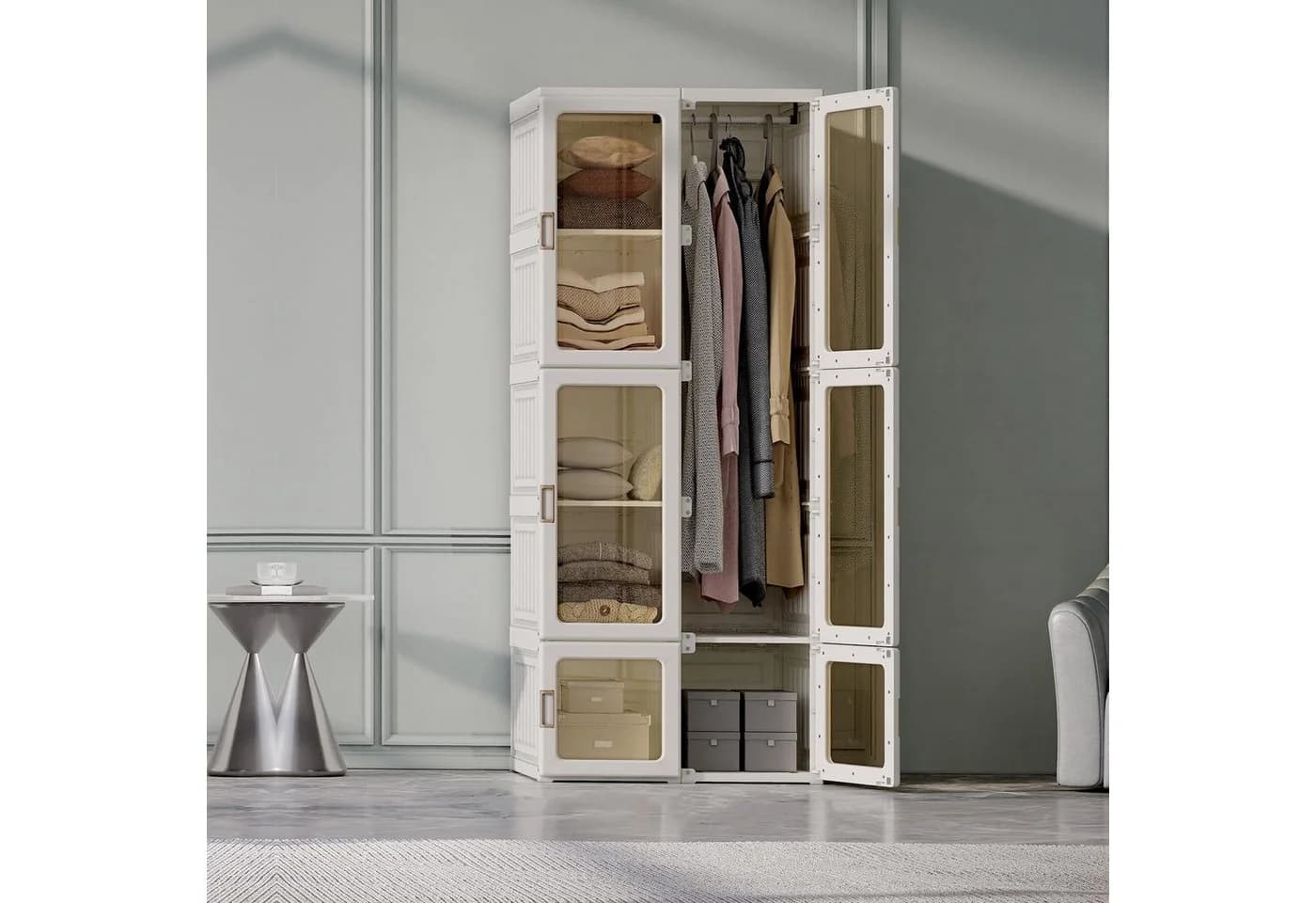 Dripex Kleiderschrank Faltbarer Schrank Mehrzweckschrank mit magnetische Türen Einfache Montage
