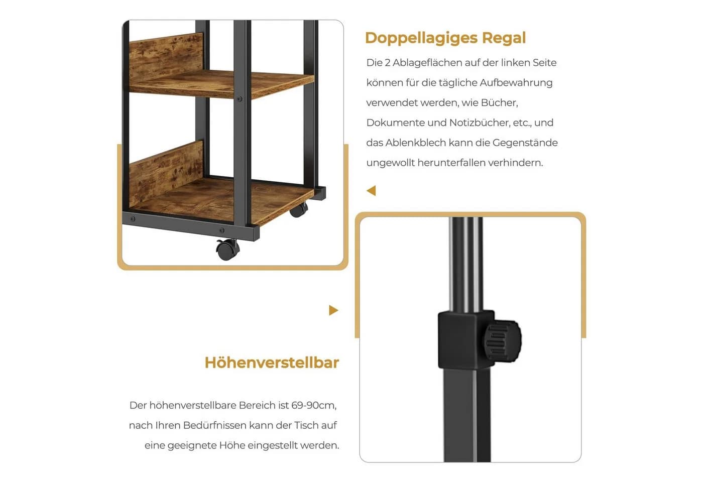 Dripex Beistelltisch mit Rollen höhenverstellbar Modern - Bild 5