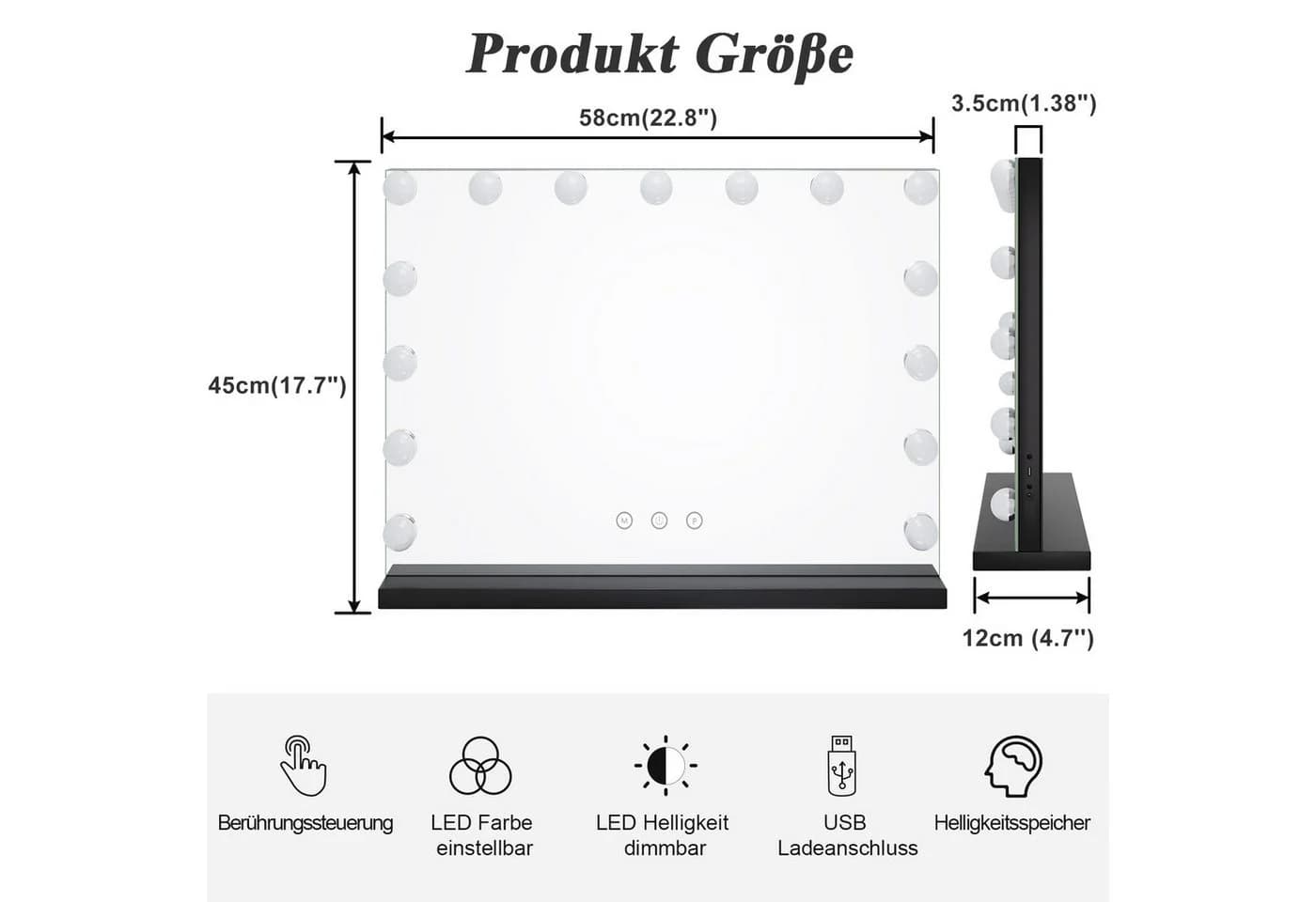 Dripex Schminkspiegel Hollywood mit LED-Beleuchtung und Dimmfunktion - Bild 4