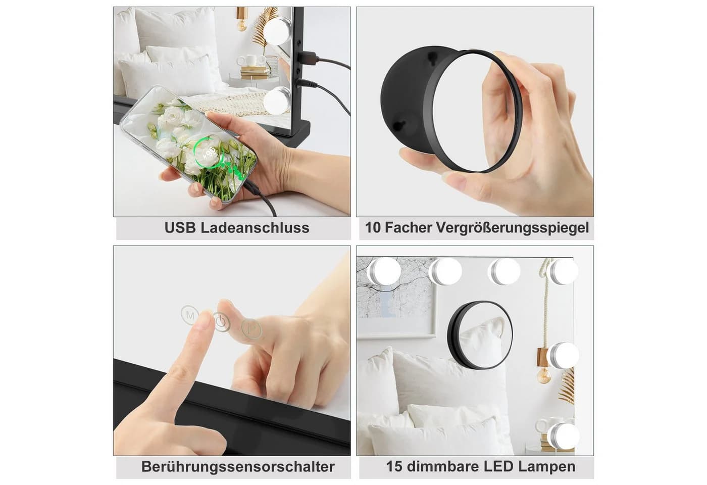 Dripex Schminkspiegel Hollywood mit LED-Beleuchtung und Dimmfunktion - Bild 5