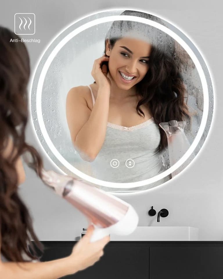 Dripex Badspiegel Rund LED mit Uhr / Bluetooth-Lautsprecher, Dimmbar, 3 Lichtfarben, Beschlagfrei - Bild 4
