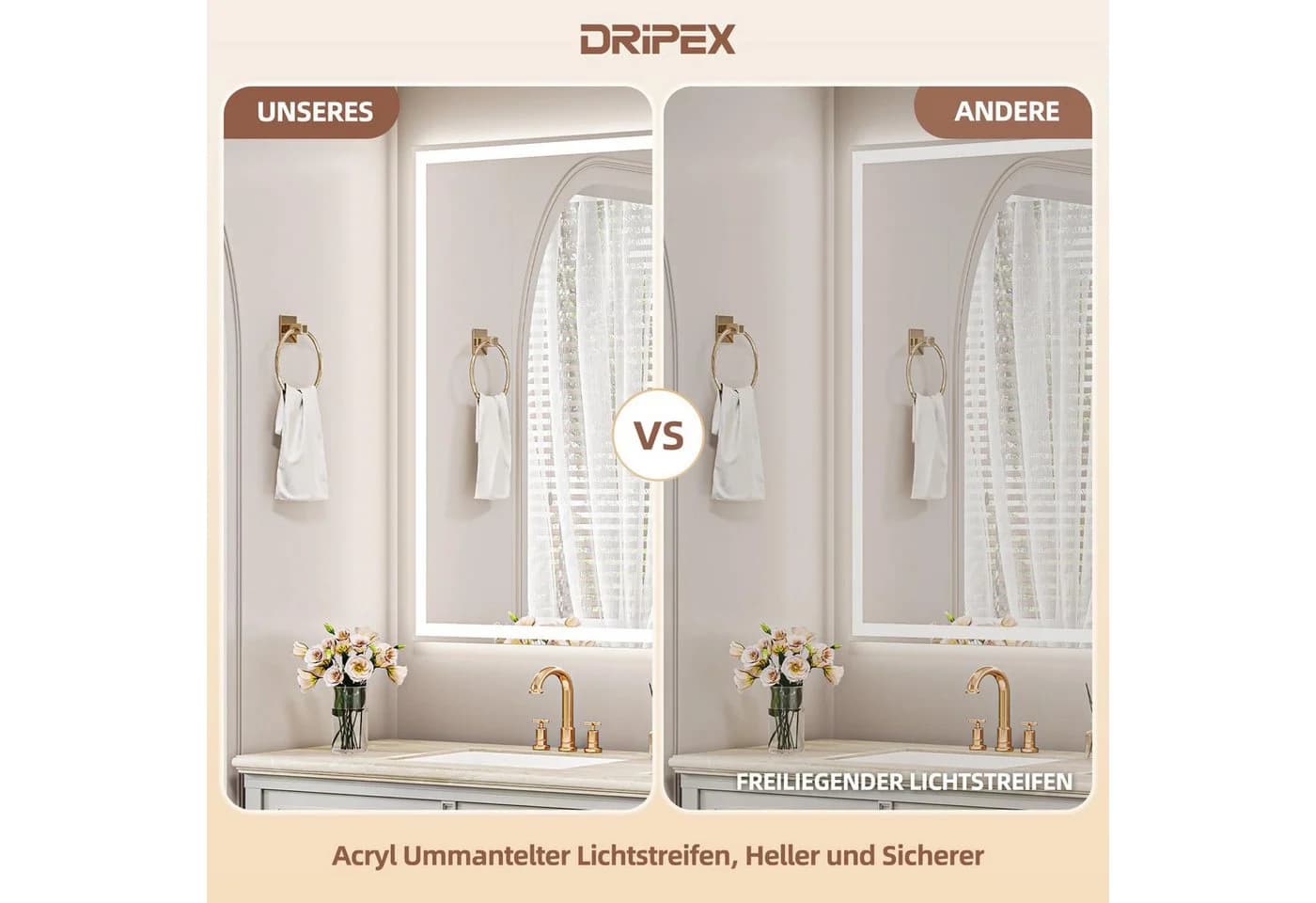 Dripex Badspiegel mit LED-Beleuchtung, Dimmbar & Antibeschlag - Bild 4