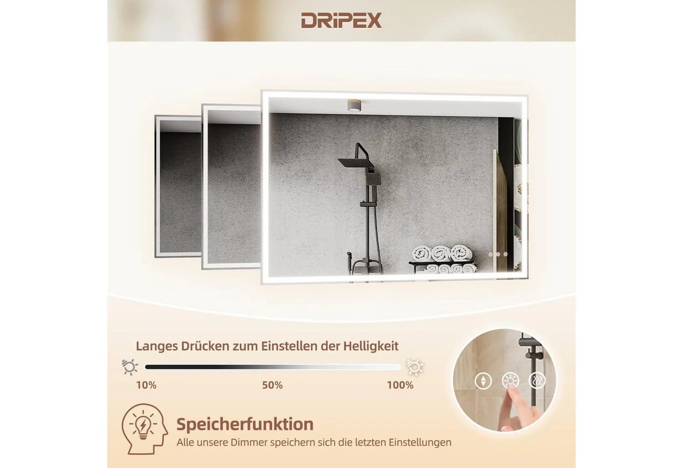 Dripex Badspiegel mit LED-Beleuchtung, Dimmbar & Antibeschlag - Bild 5