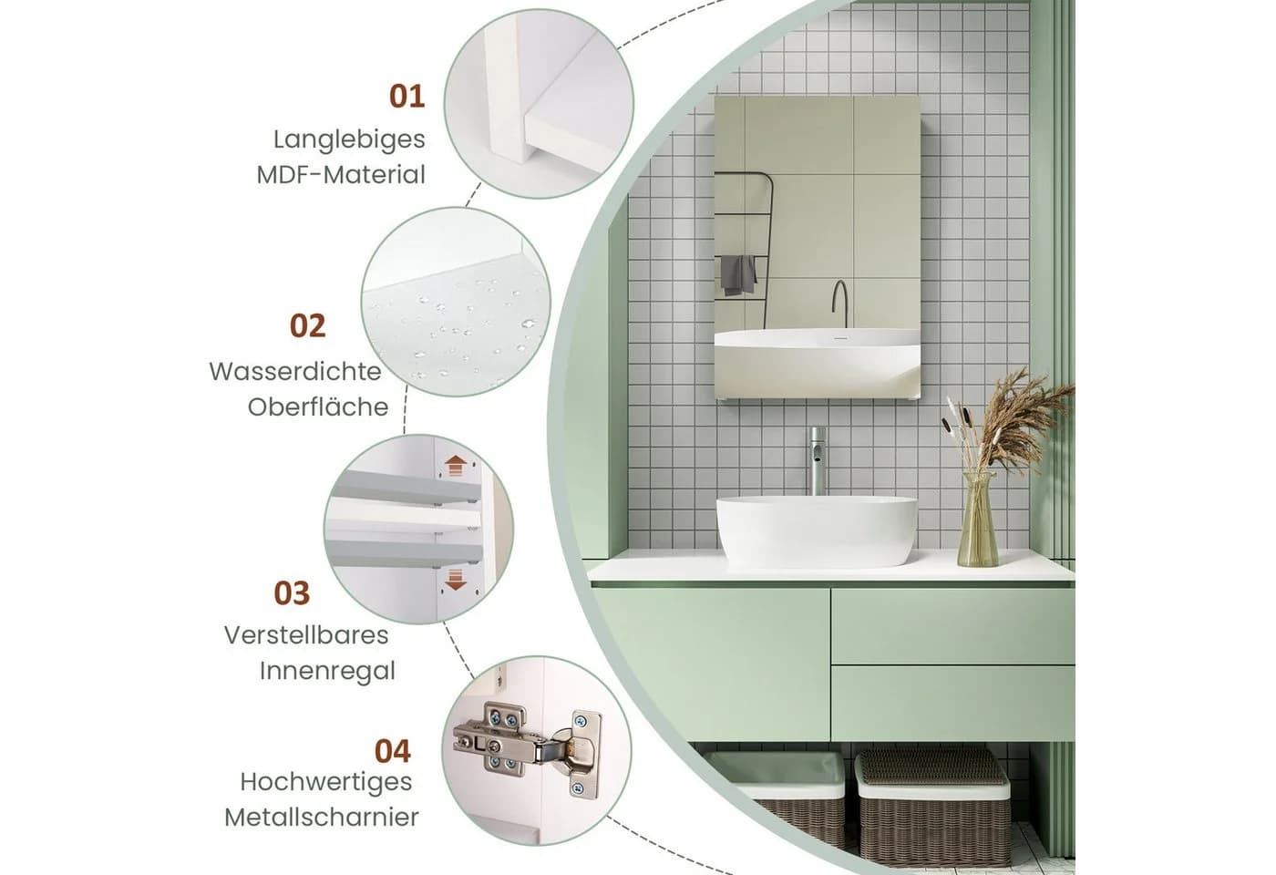 Dripex Spiegelschrank Badezimmerschrank mit Spiegel - Bild 4