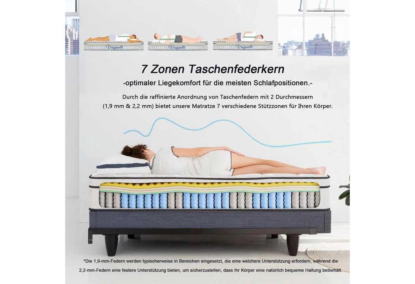 Taschenfederkernmatratze 7-Zonen Matratze 30cm Vesgantti - Bild 3