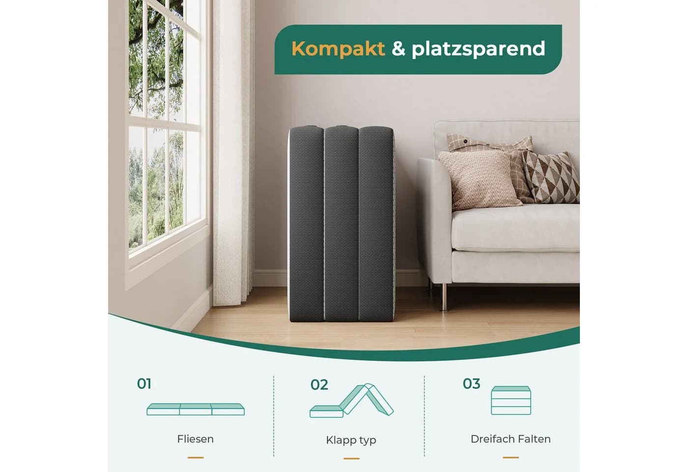 Uliyati Klappmatratze Faltmatratze Gästematratze 10cm/15cm Kaltschaum mit Tragegriffen - Bild 5