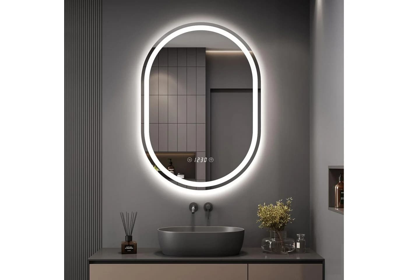 Dripex Badspiegel LED Oval Spiegel mit Uhr und Bluetooth-Lautsprecher - Bild 2