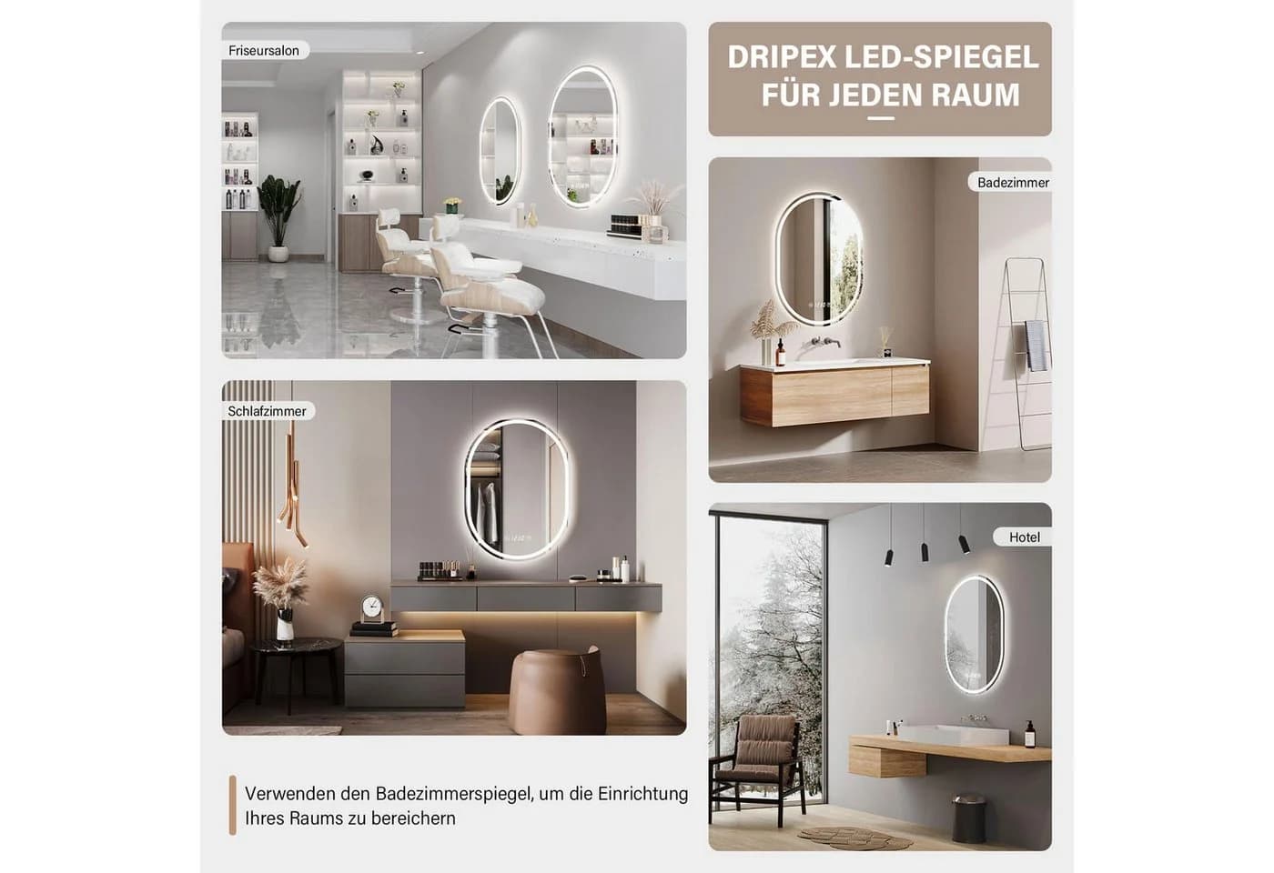 Dripex Badspiegel LED Oval Spiegel mit Uhr und Bluetooth-Lautsprecher - Bild 5