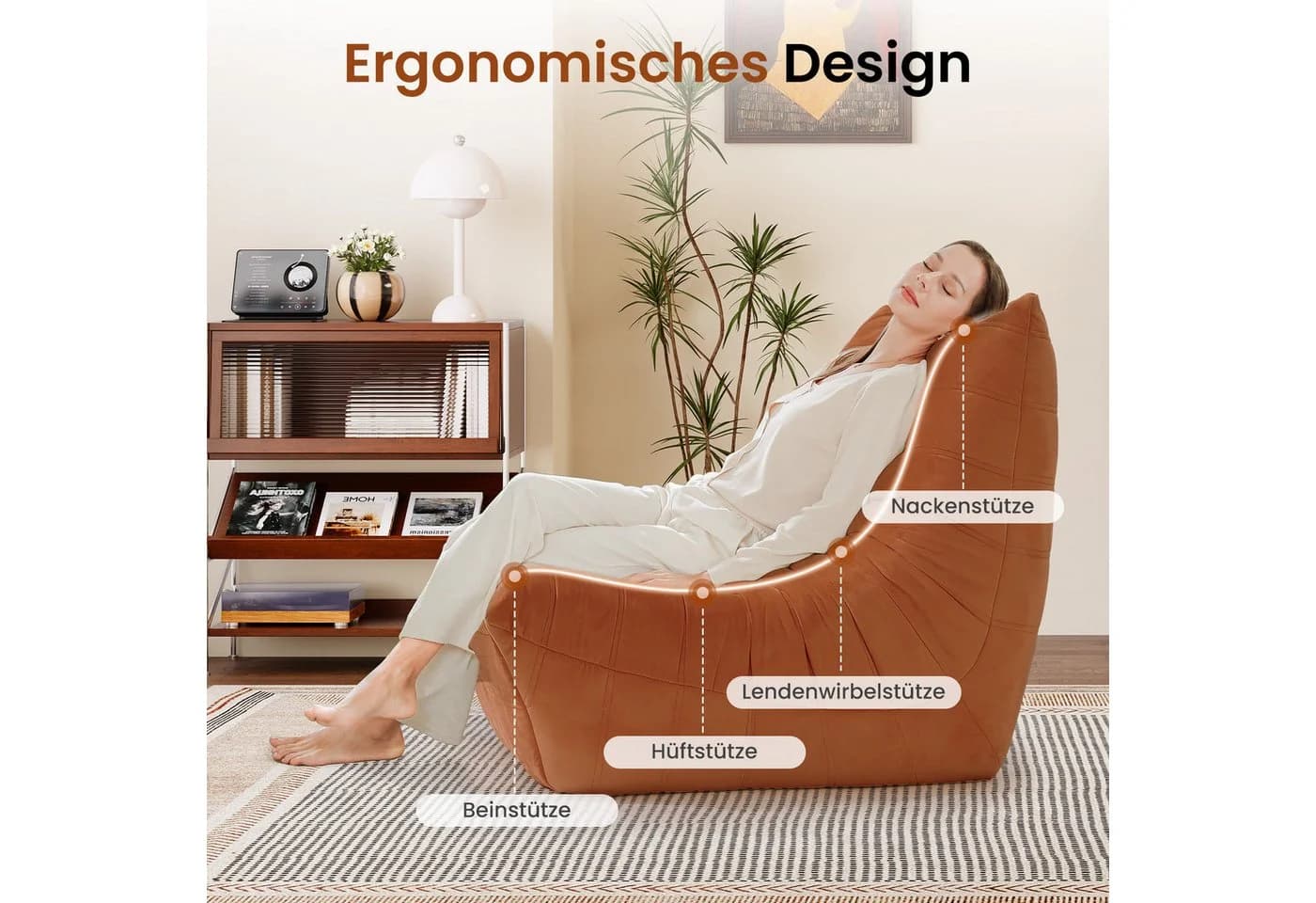 OUNUO Lounge-Sofa mit Memory-Schaum für kleine Räume Braun