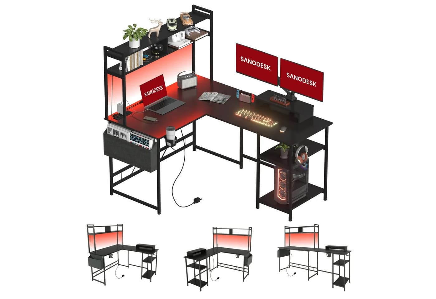 SANODESK Gaming Tisch L-Form mit LED, Steckdosen & USB - Bild 2