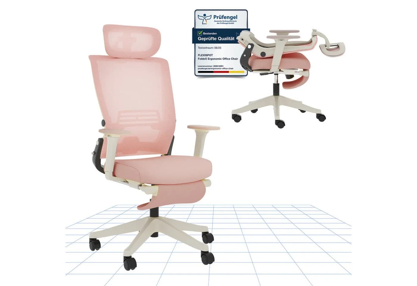 FLEXISPOT Bürostuhl Foldex Ergonomisch Rosa 90°-135° Neigbar - Bild 2