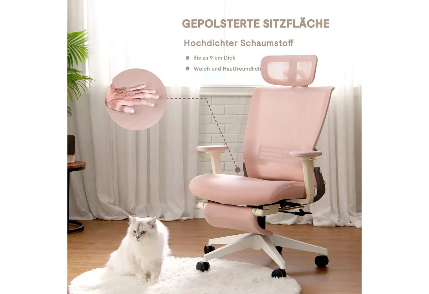 FLEXISPOT Bürostuhl Foldex Ergonomisch Rosa 90°-135° Neigbar - Bild 4