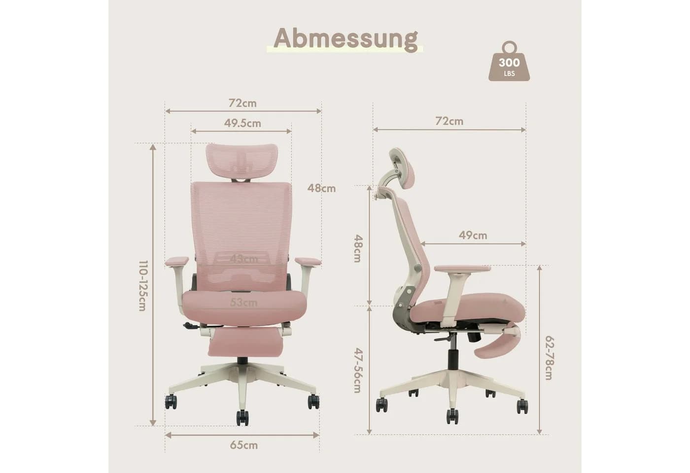 FLEXISPOT Bürostuhl Foldex Ergonomisch Rosa 90°-135° Neigbar - Bild 5