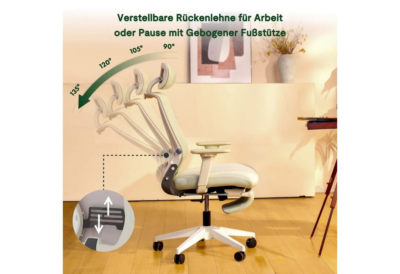 FLEXISPOT Bürostuhl Foldex Ergonomisch Grün 90°-135° Neigbar - Bild 3