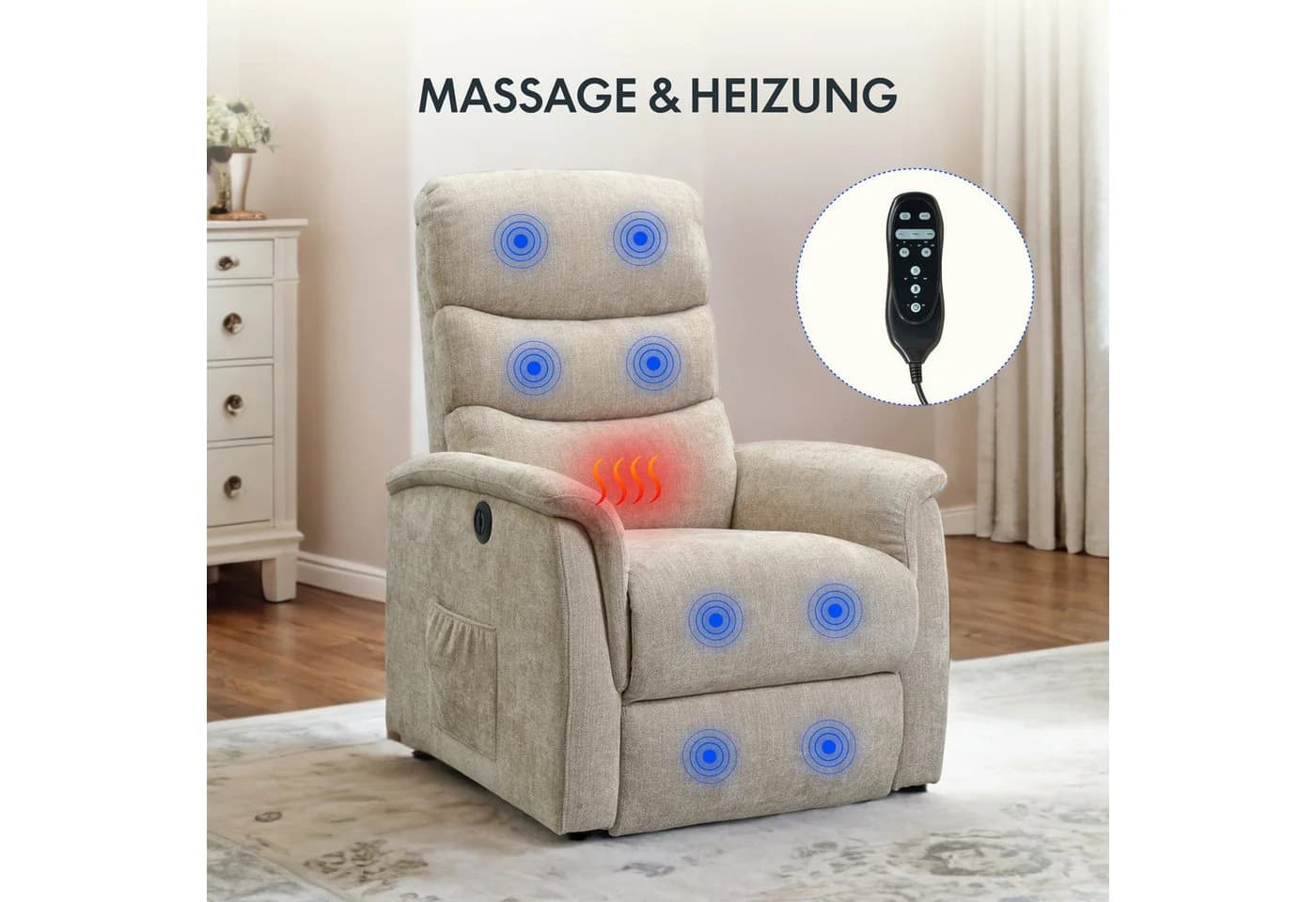 FLEXISPOT Relaxsessel Beige mit Massage- und Heizfunktion - Bild 3