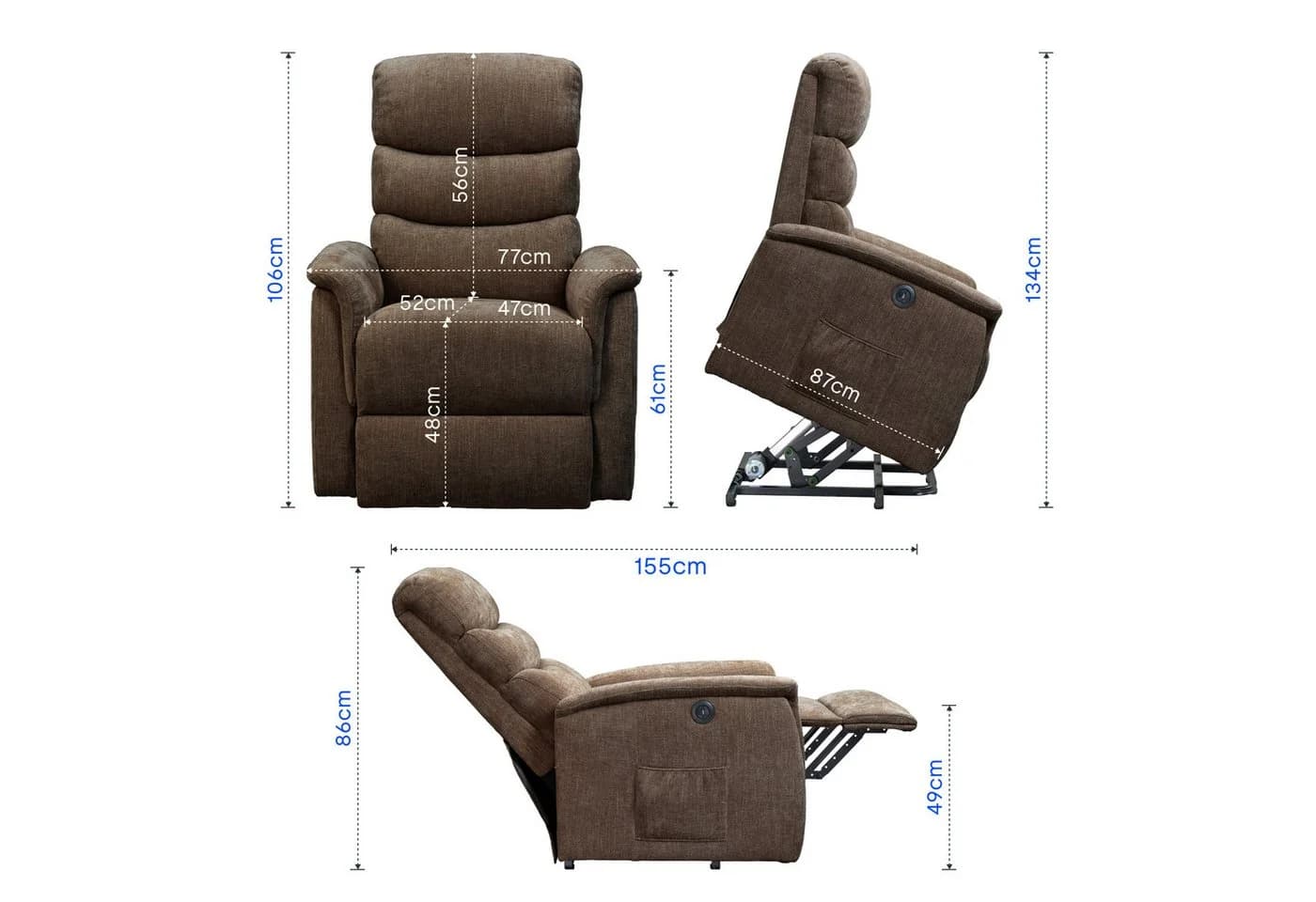 FLEXISPOT Relaxsessel mit Aufstehhilfe, Massage- und USB-Ladeanschluss