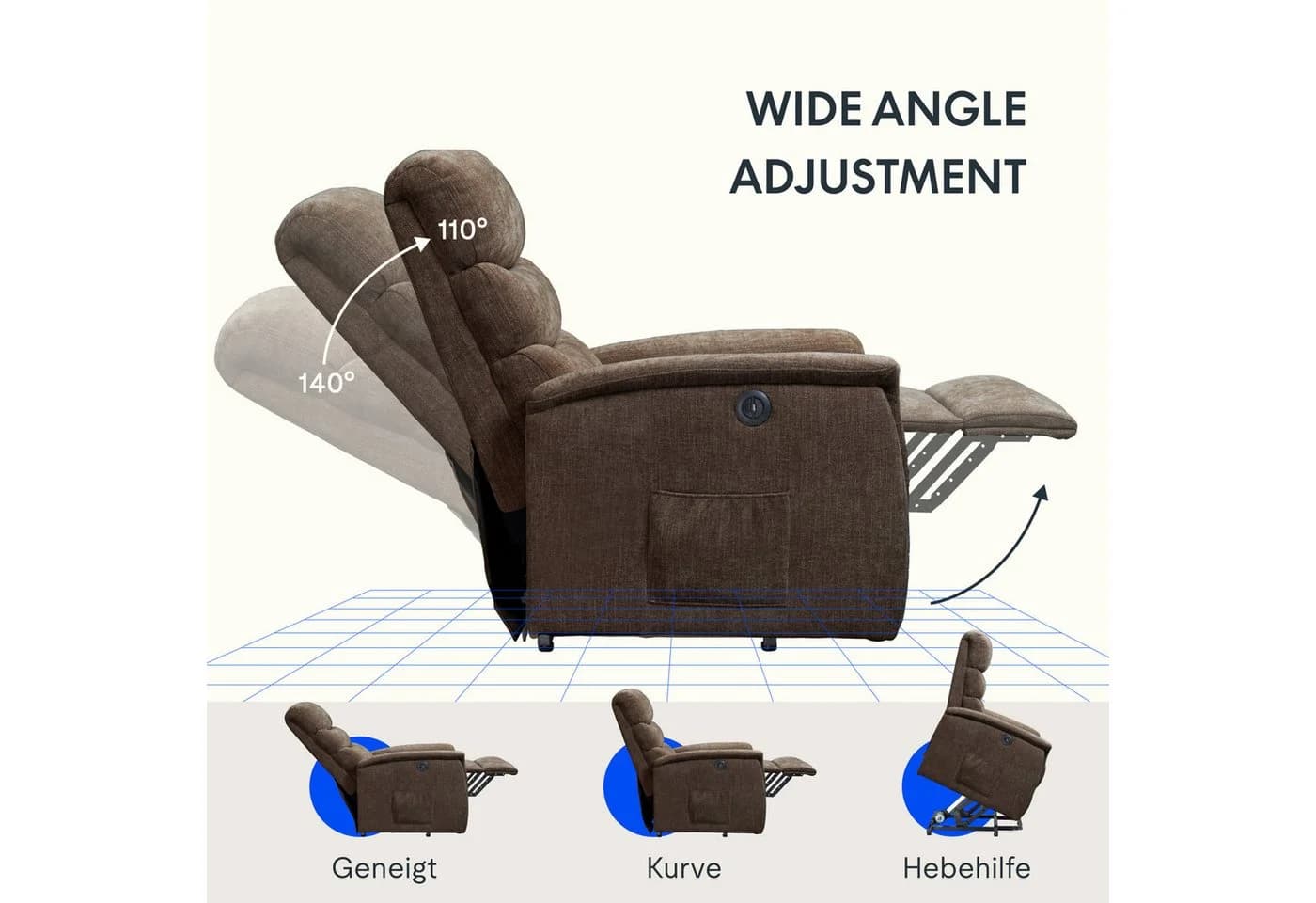 FLEXISPOT Relaxsessel mit Aufstehhilfe, Massage- und USB-Ladeanschluss - Bild 4