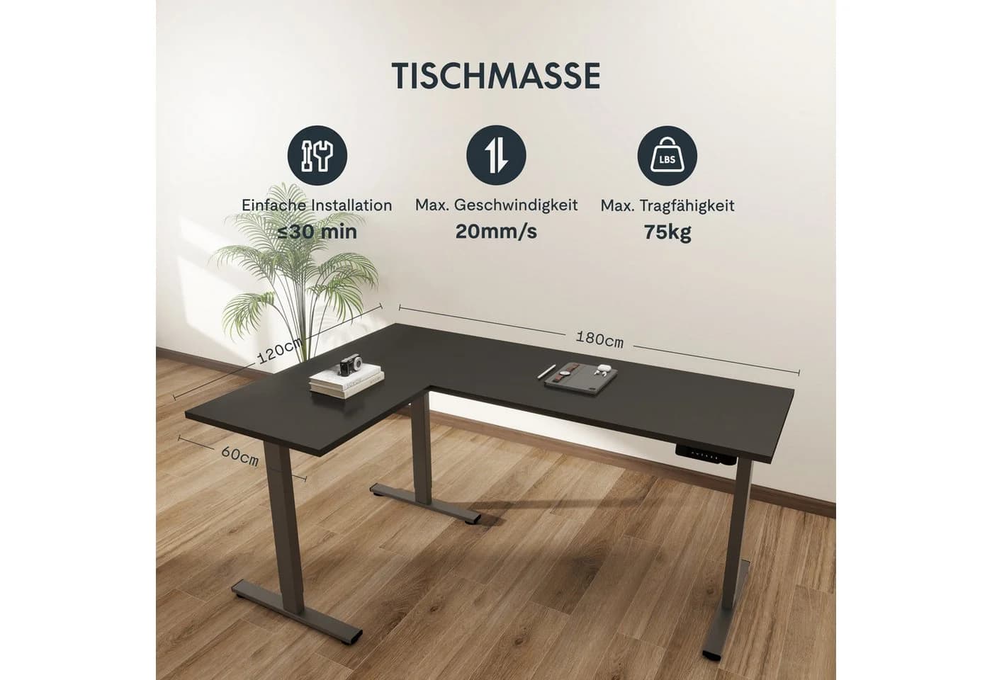 FLEXISPOT Eckschreibtisch Q1/Q3L L-Form 180x120 cm Schwarz - Bild 3
