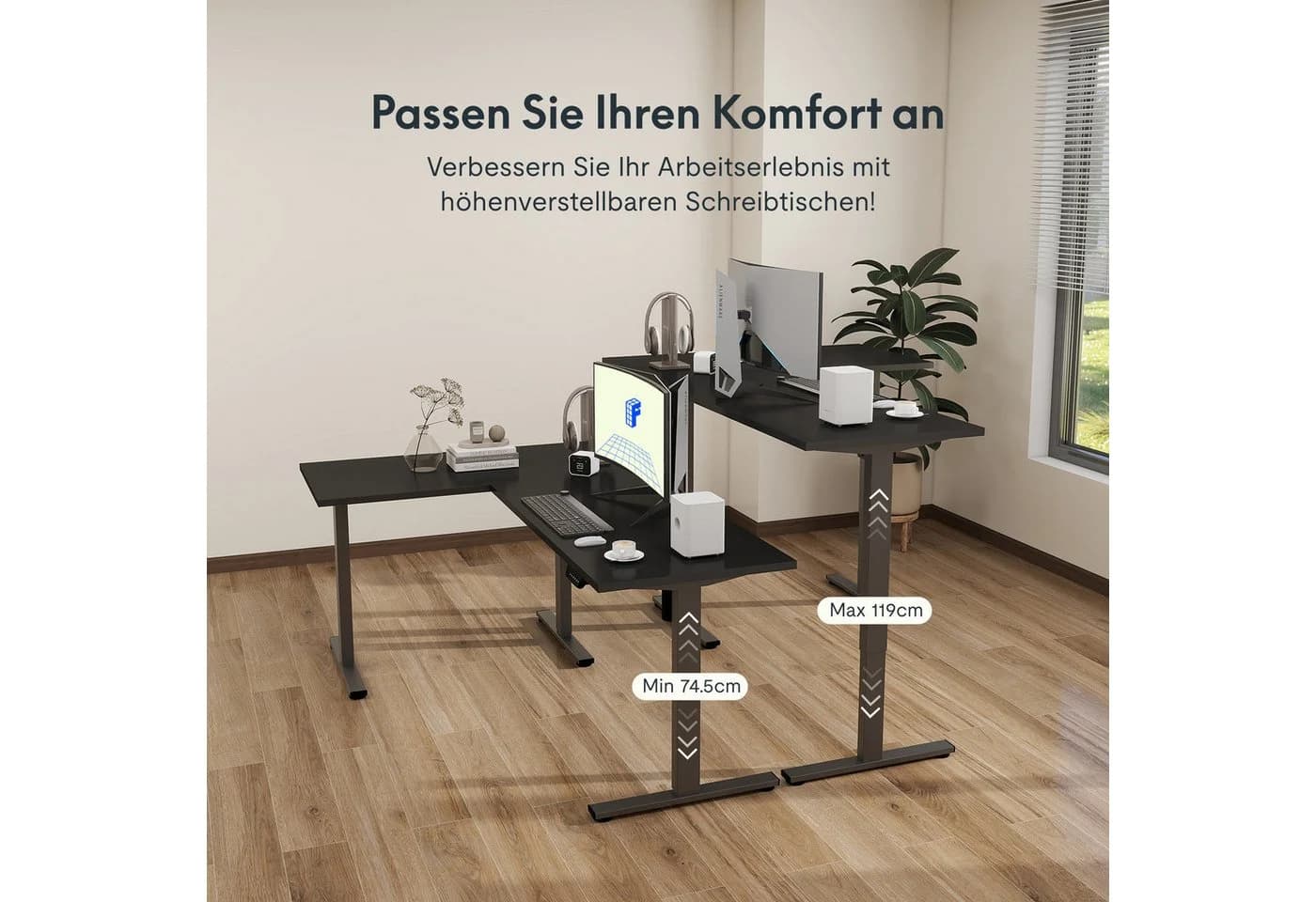 FLEXISPOT Eckschreibtisch Q1/Q3L L-Form 180x120 cm Schwarz - Bild 5