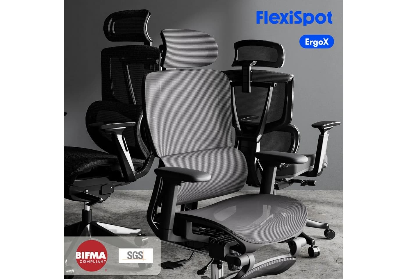 FLEXISPOT Bürostuhl ErgoX, Schreibtischstuhl Premium Ergonomischer 3D-Armlehnen 3D-Kopfstütze 5D-Rückenlehne 130kg