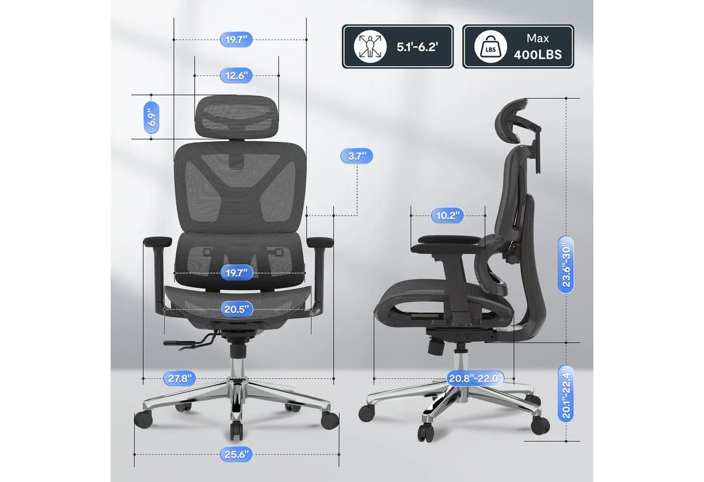 FLEXISPOT Bürostuhl ErgoX, Schreibtischstuhl Premium Ergonomischer 3D-Armlehnen 3D-Kopfstütze 5D-Rückenlehne 130kg - Bild 3