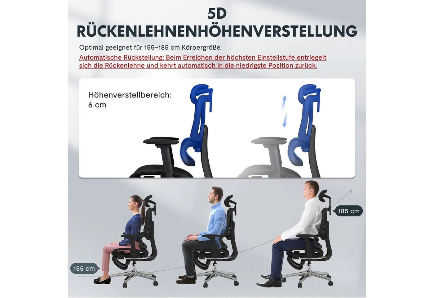 FLEXISPOT Bürostuhl ErgoX, Schreibtischstuhl Premium Ergonomischer 3D-Armlehnen 3D-Kopfstütze 5D-Rückenlehne 130kg - Bild 4