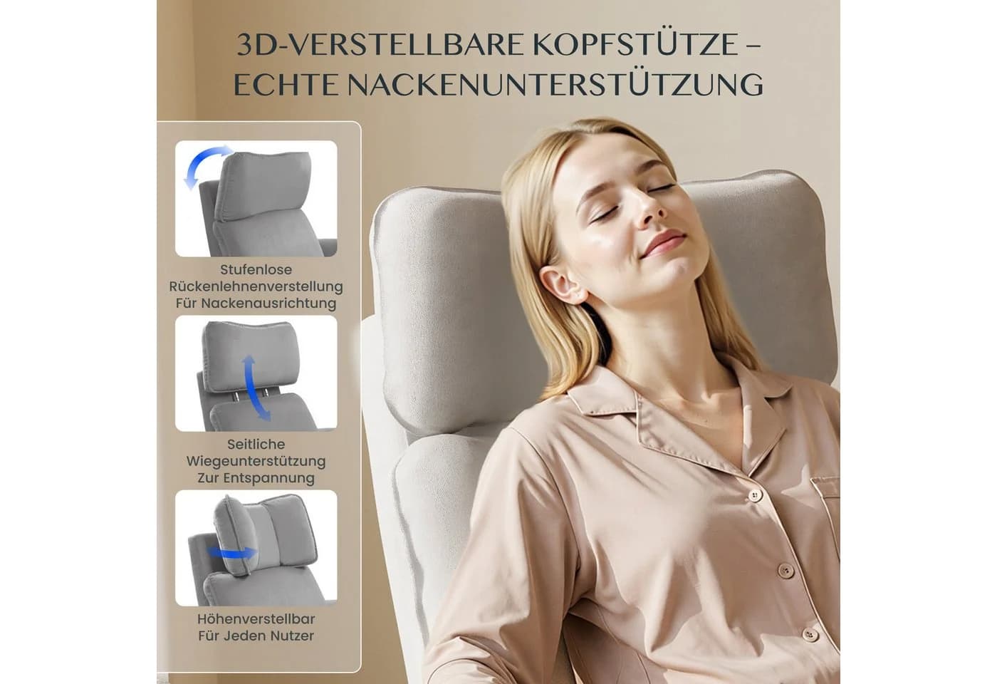 FLEXISPOT Relaxsessel Grau 3D-Kopfstütze 180-225° Armlehnen - Bild 3