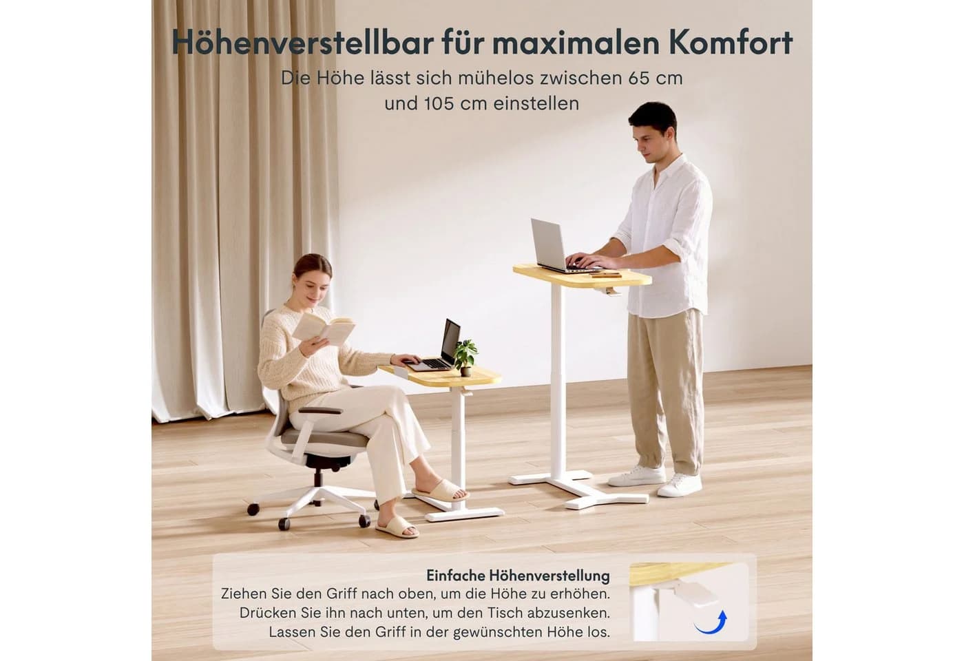FLEXISPOT Beistelltisch Elektrisch Höhenverstellbar C-Form Laptoptisch Ahorn - Bild 3