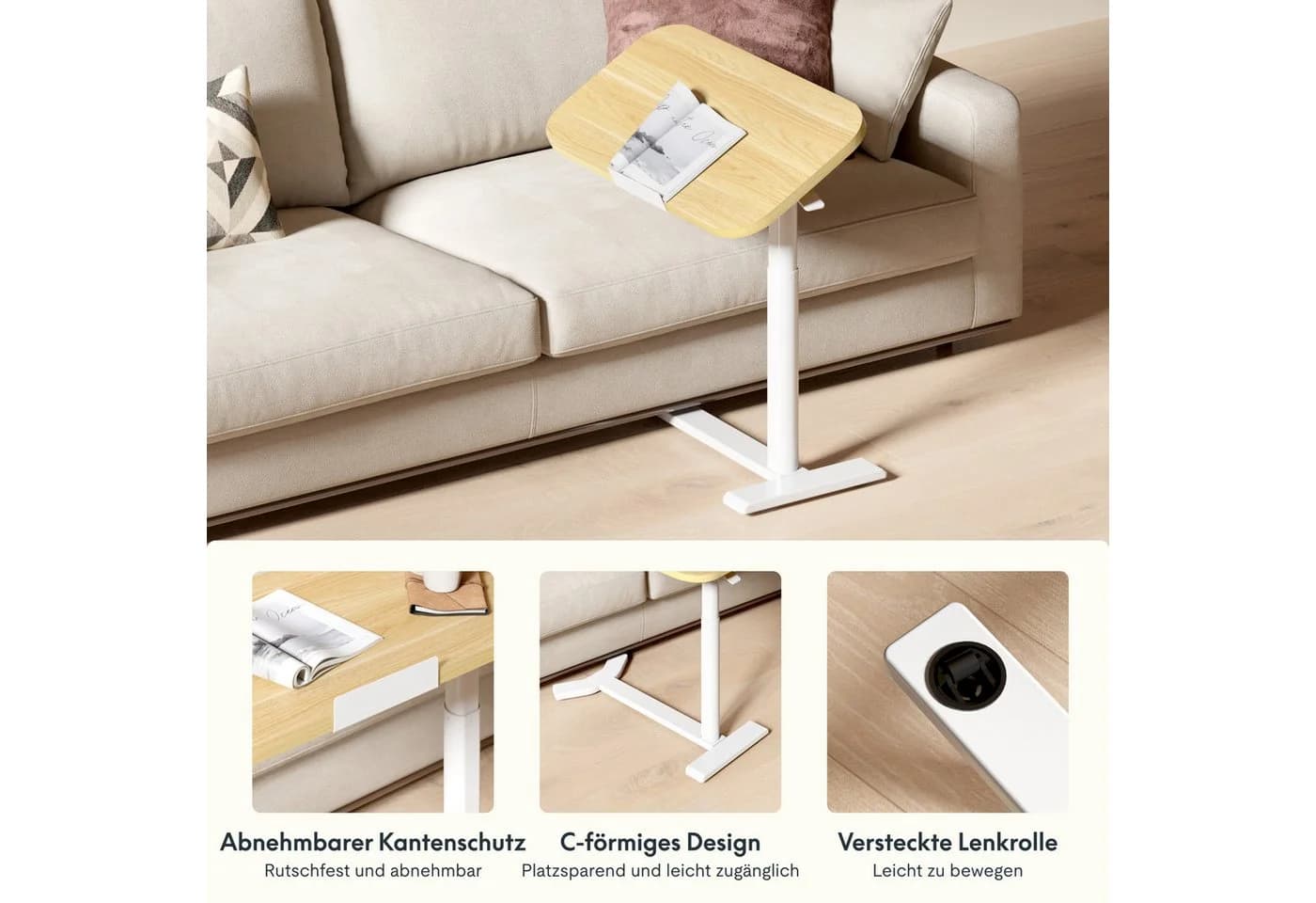 FLEXISPOT Beistelltisch Elektrisch Höhenverstellbar C-Form Laptoptisch Ahorn - Bild 5