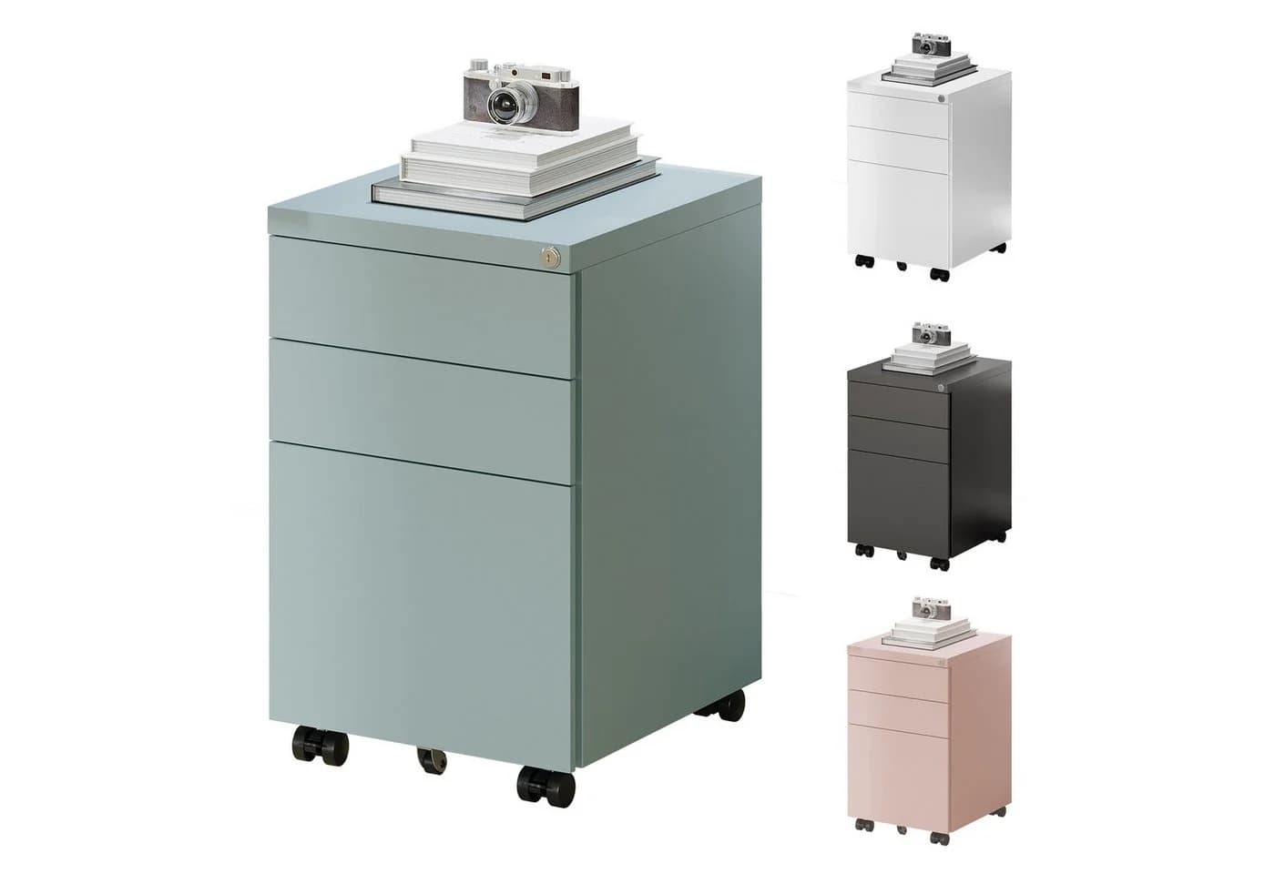 FLEXISPOT Rollcontainer mit Schloss, 3 Schubladen, Stahl, Grau/Schwarz/Weiß - Bild 2