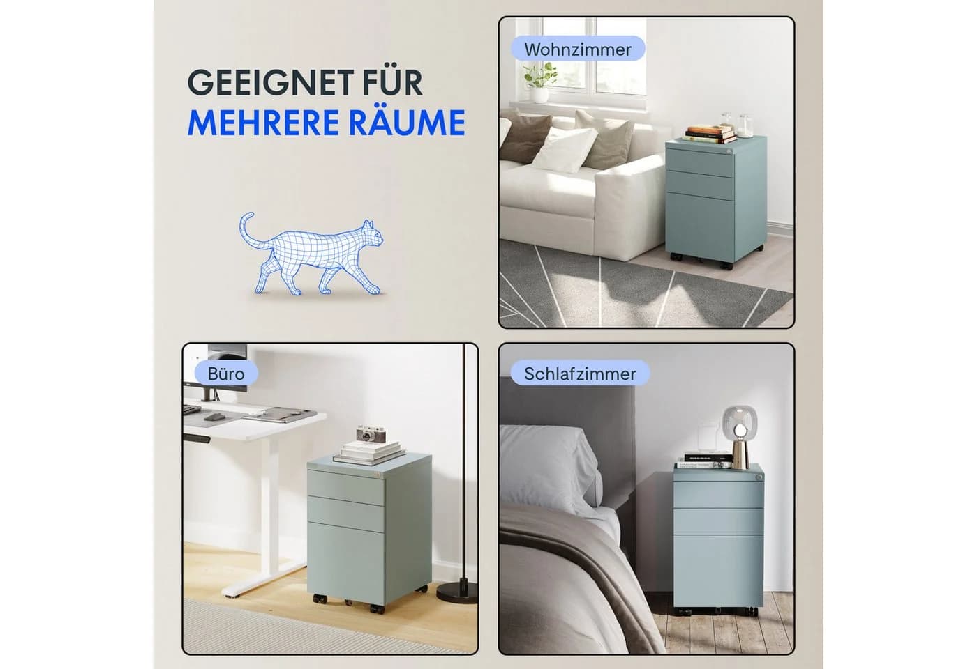 FLEXISPOT Rollcontainer mit Schloss, 3 Schubladen, Stahl, Grau/Schwarz/Weiß - Bild 5