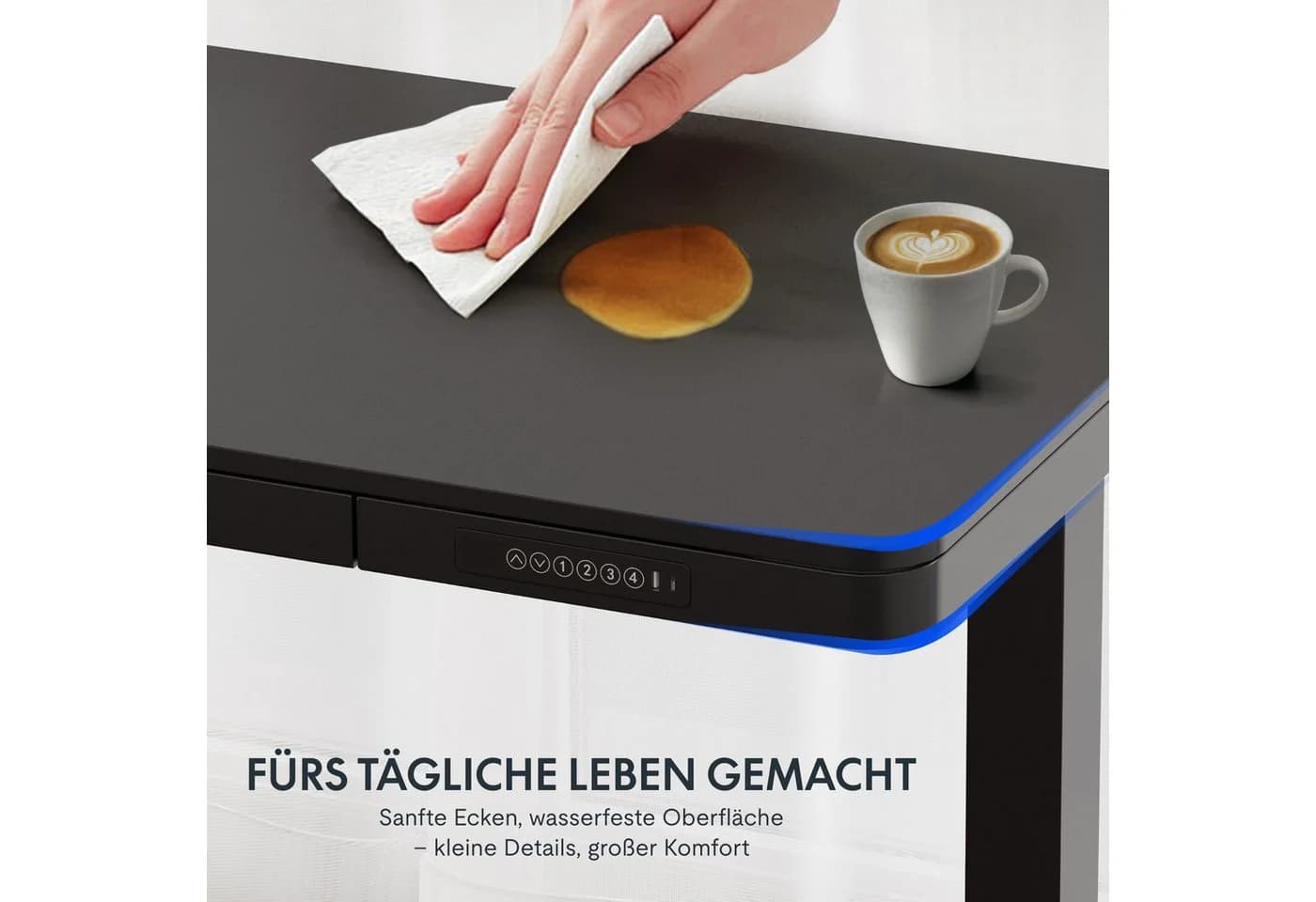 FLEXISPOT Höhenverstellbarer Schreibtisch mit Schubladen, LED-Höhenanzeige, 4 Speicherhöhen, Schwarz - Bild 5