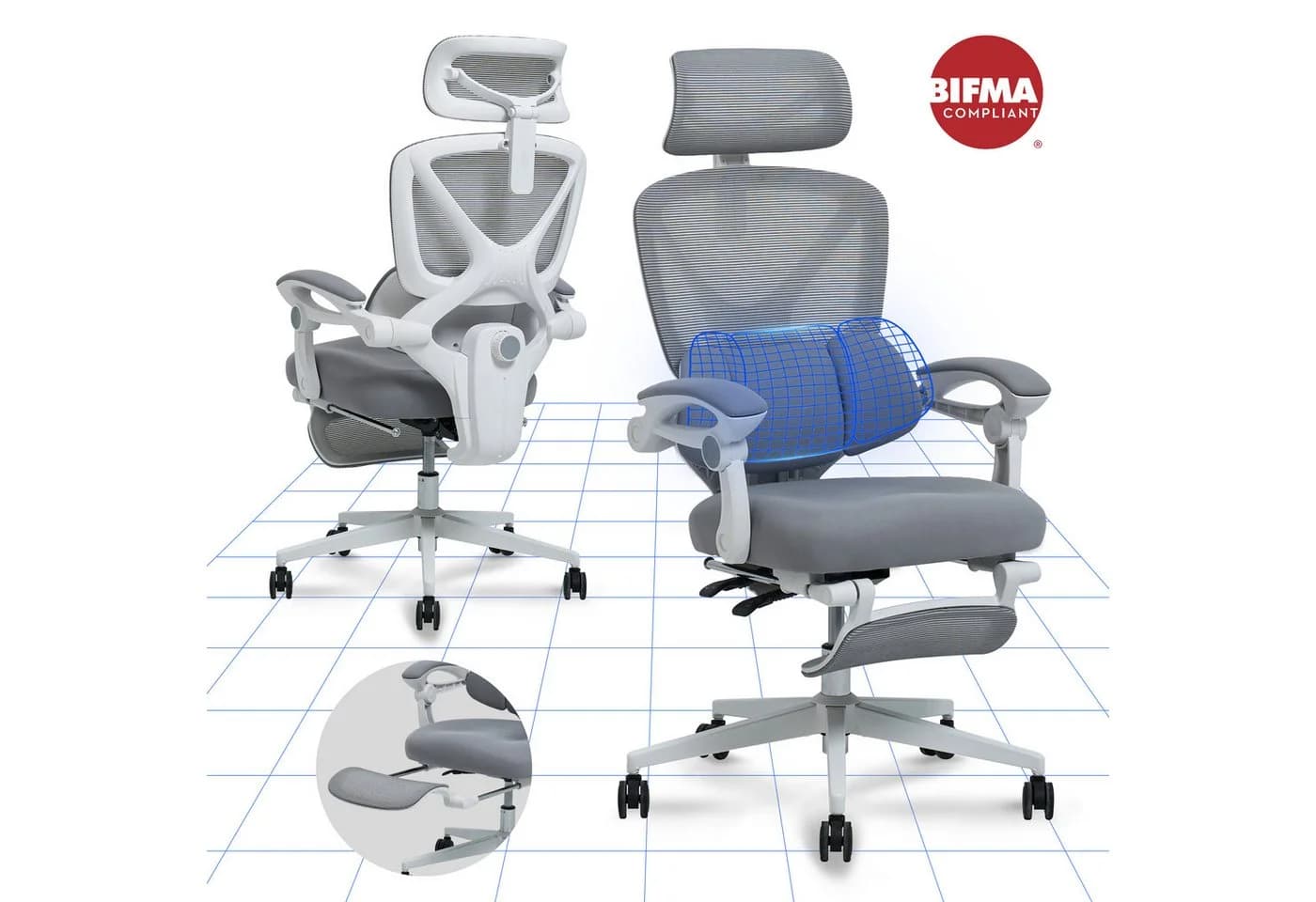 FLEXISPOT Drehstuhl Ergonomischer Bürostuhl mit X-Design 135° Rückenlehne 3D-Kopfstütze - Bild 2