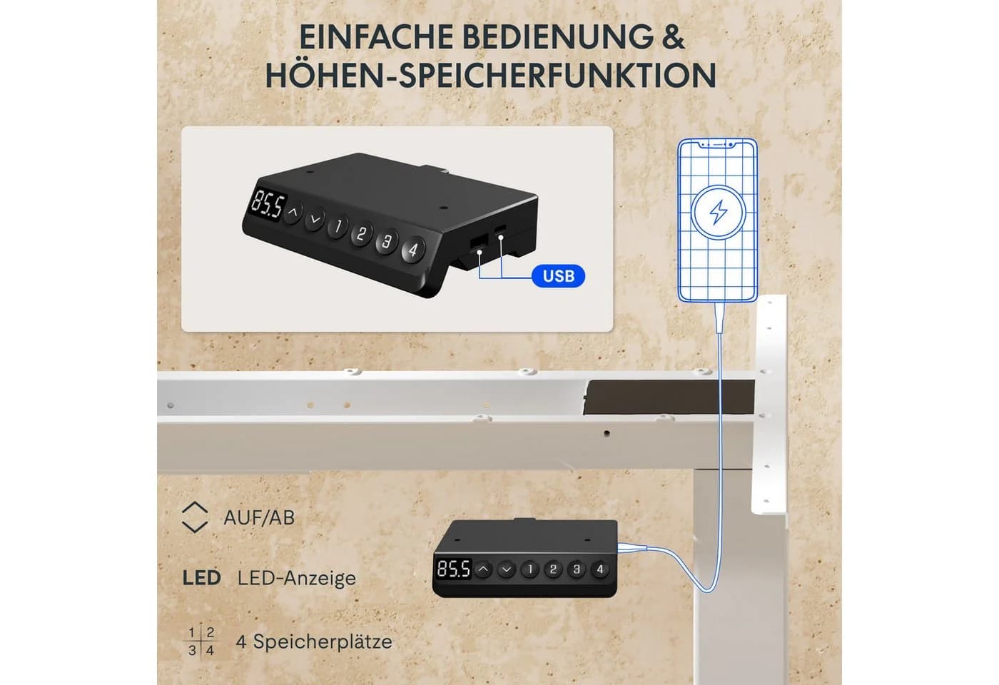 FLEXISPOT EC5 Schreibtisch Elektrisch Höhenverstellbar 120kg Schwarz - Bild 4