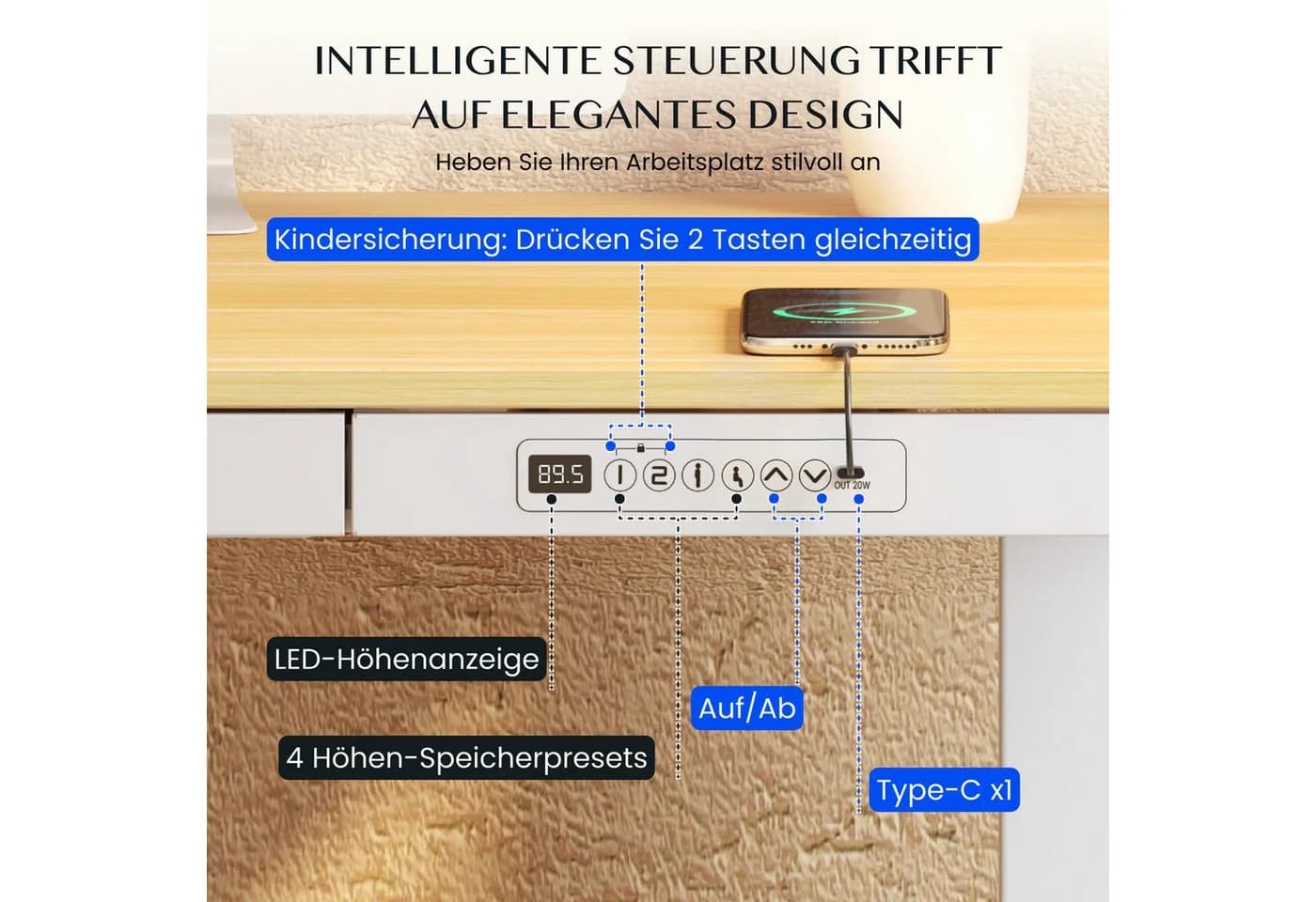 FLEXISPOT Höhenverstellbarer Schreibtisch MIT Schubladen Weiß