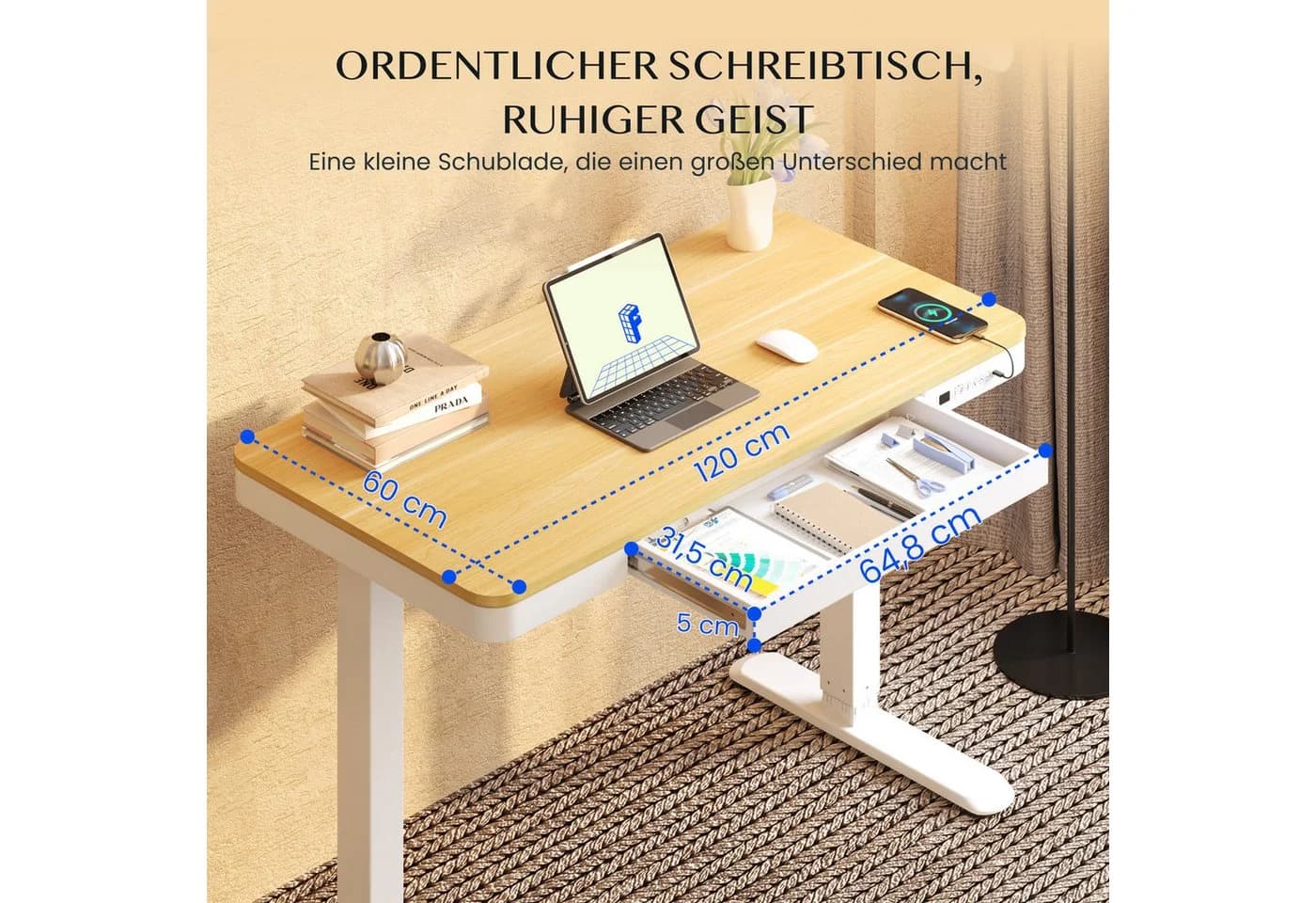 FLEXISPOT Höhenverstellbarer Schreibtisch MIT Schubladen Weiß - Bild 4