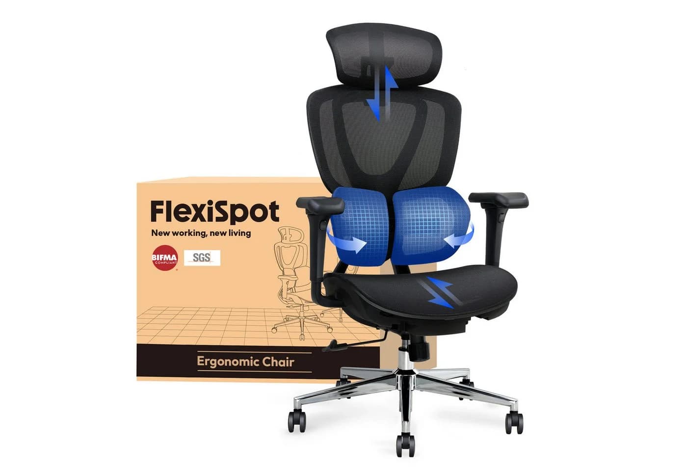 FLEXISPOT Ergonomischer Bürostuhl mit Dual-Wing Lendenstütze & 3D-Armlehnen - Bild 2