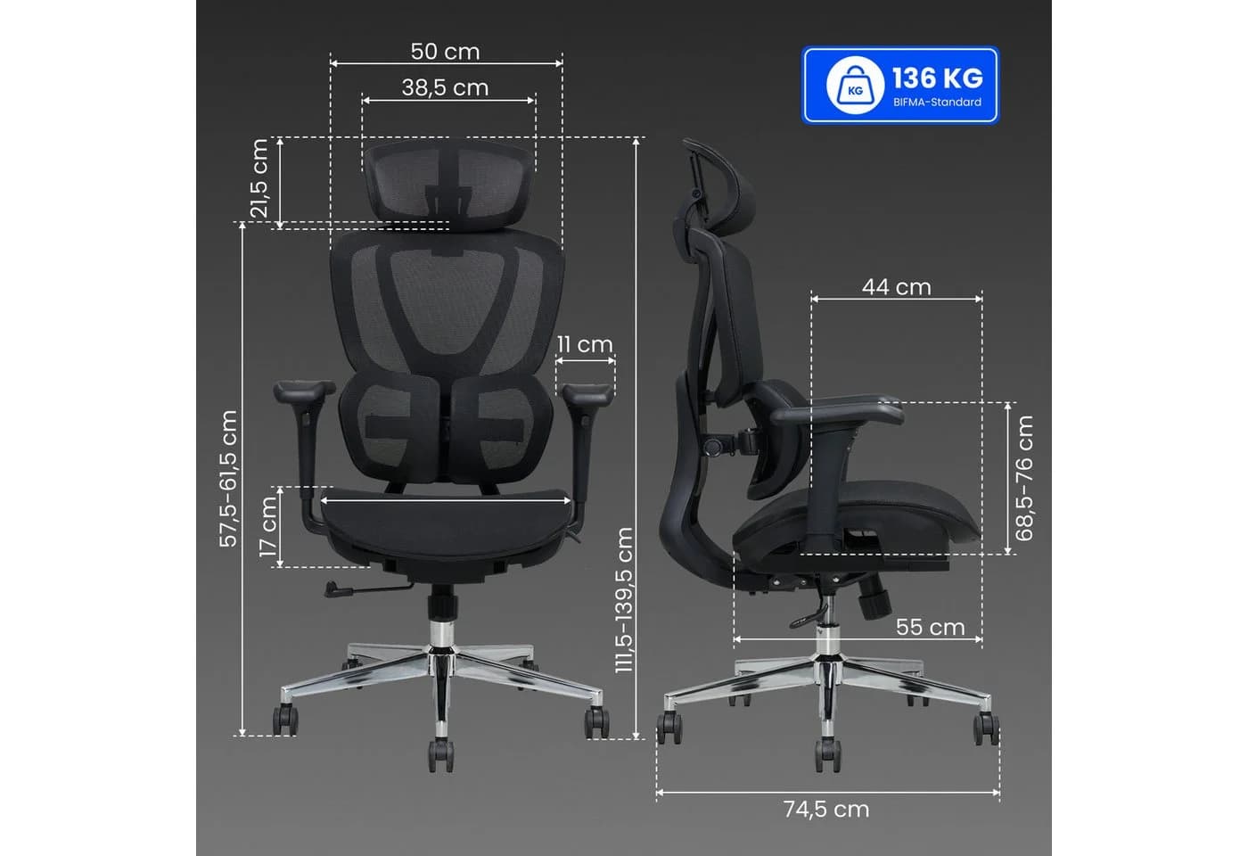 FLEXISPOT Ergonomischer Bürostuhl mit Dual-Wing Lendenstütze & 3D-Armlehnen - Bild 3