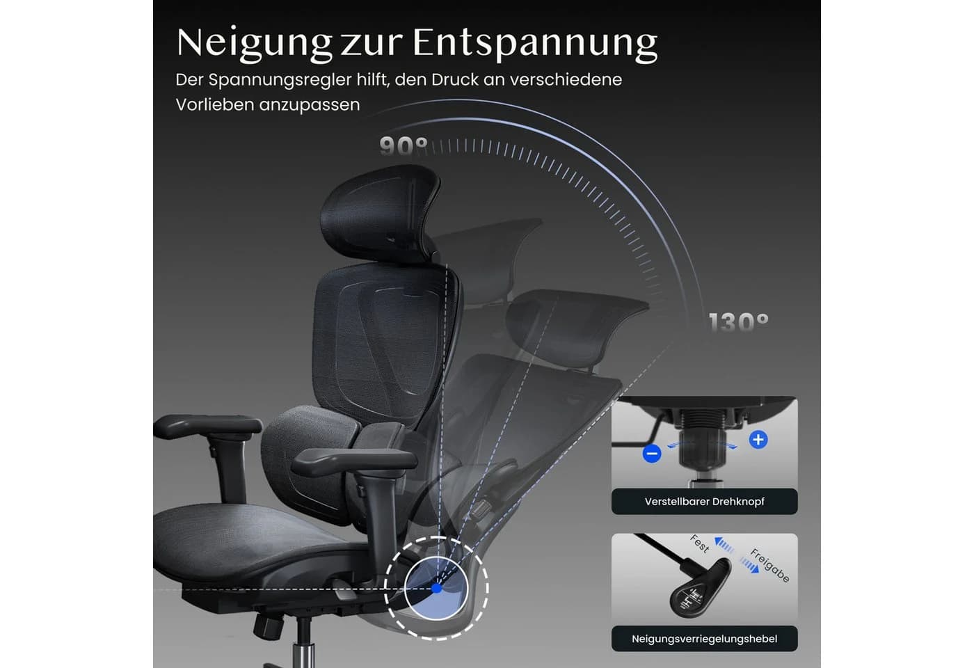 FLEXISPOT Ergonomischer Bürostuhl mit Dual-Wing Lendenstütze & 3D-Armlehnen - Bild 4