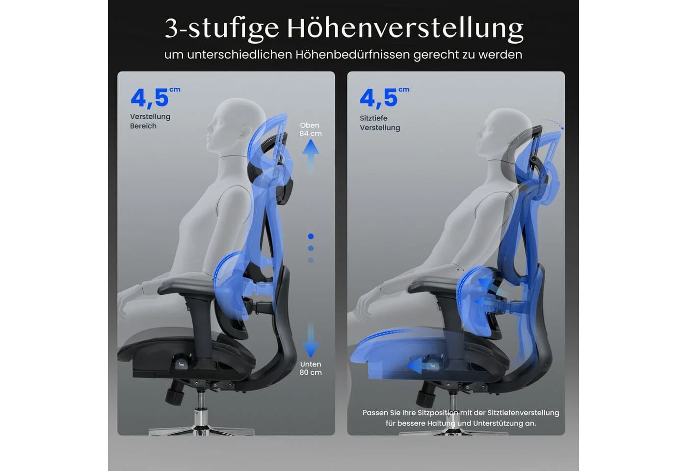 FLEXISPOT Ergonomischer Bürostuhl mit Dual-Wing Lendenstütze & 3D-Armlehnen - Bild 5
