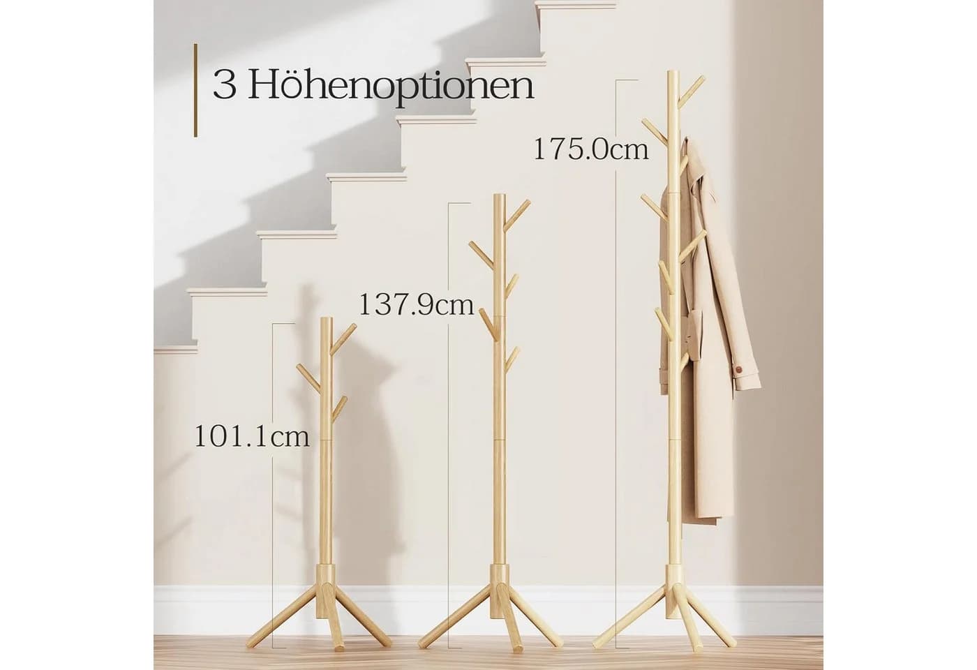 PIPISHELL Kleiderständer Garderobenständer Kiefernholz Höhenverstellbar - Bild 3