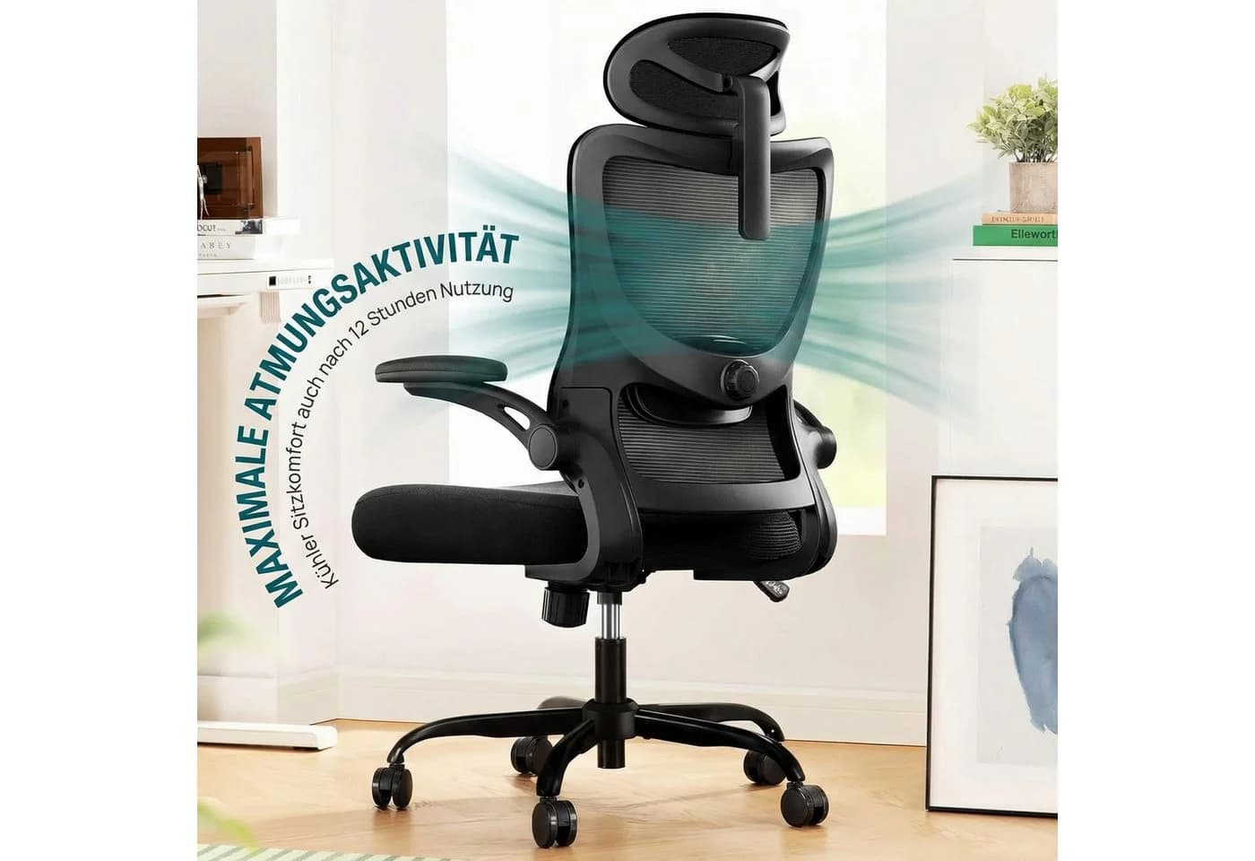 Marsail Bürostuhl Ergonomisch mit Verstellbarer Kopfstütze 3D Klappbaren Armlehnen - Bild 4