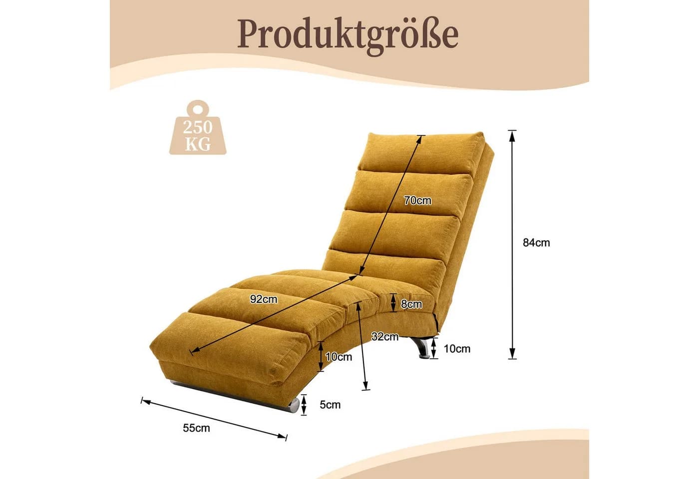 Totnz Relaxliege mit Massagefunktion und ergonomischer Rückenlehne in Gelb - Bild 5