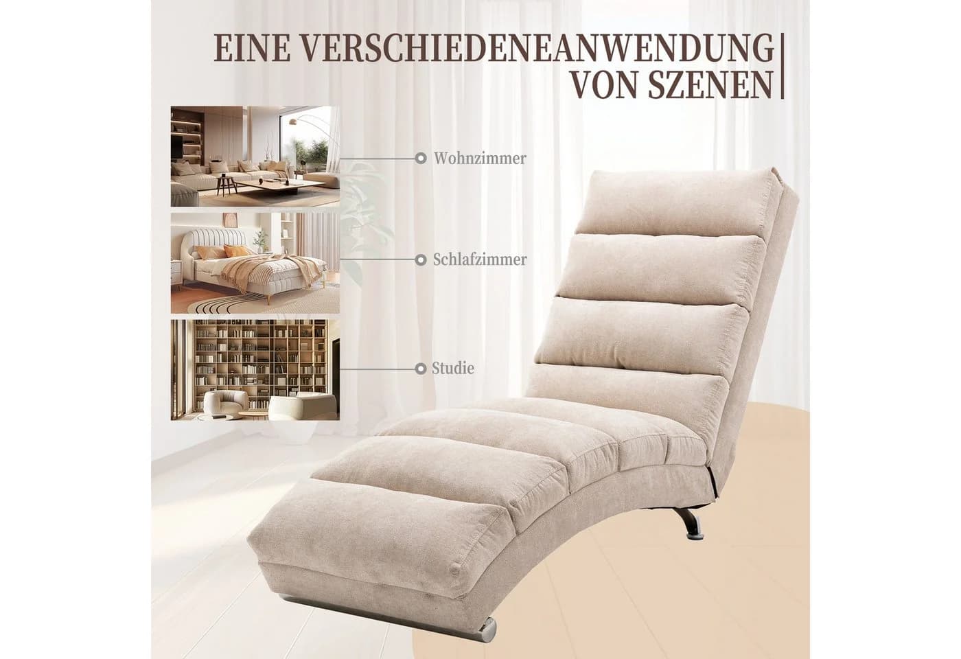 Totnz Relaxliege mit Massagefunktion, Leinenbezug, ergonomische Rückenlehne 140°
