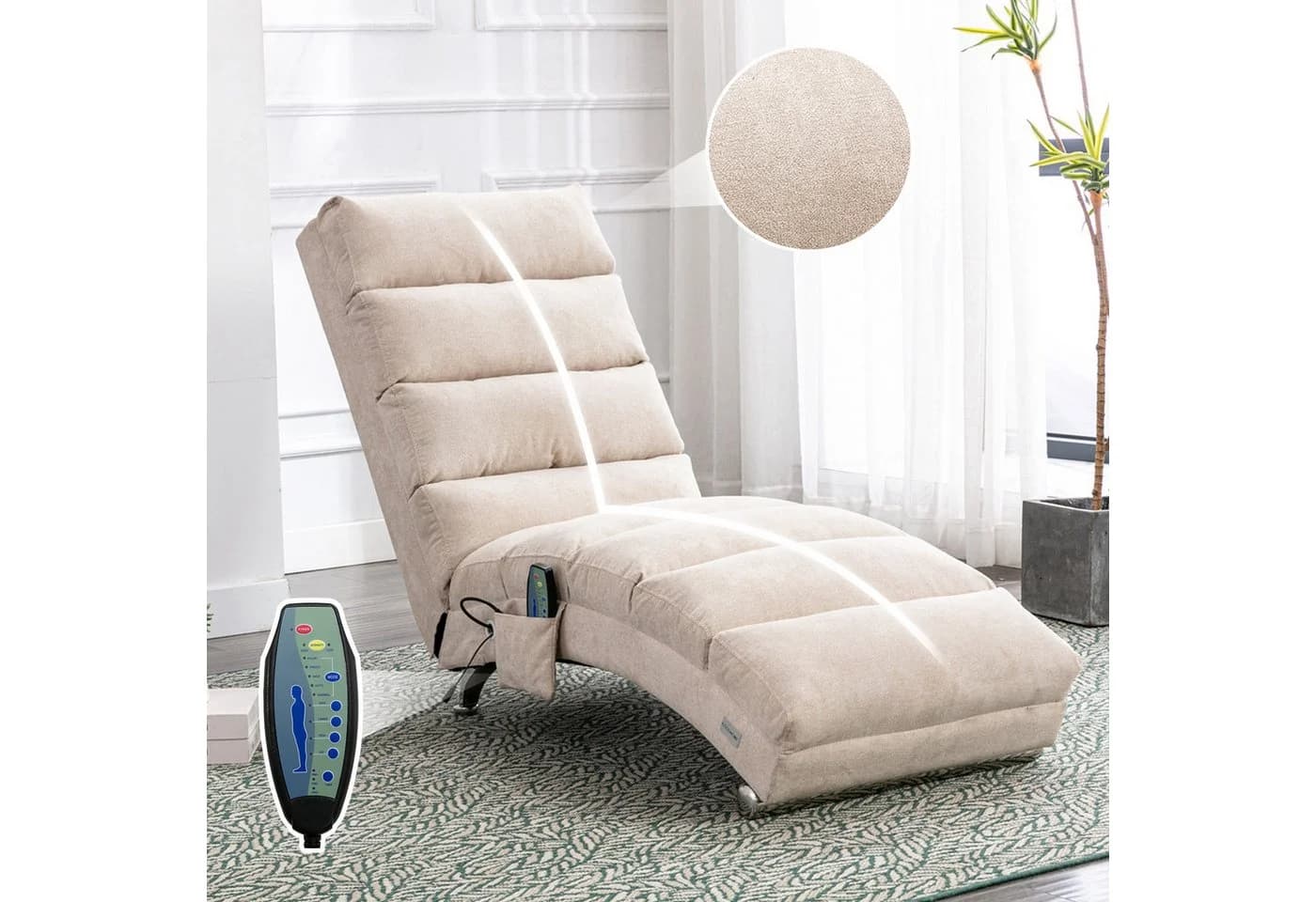 Totnz Relaxliege mit Massagefunktion, Leinenbezug, ergonomische Rückenlehne 140° - Bild 2