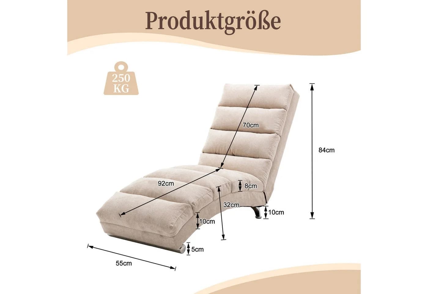 Totnz Relaxliege mit Massagefunktion, Leinenbezug, ergonomische Rückenlehne 140° - Bild 5